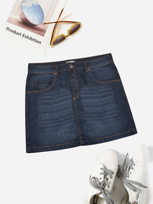 Rogers Denim Skirt For Women-Navy Faded-BR13525