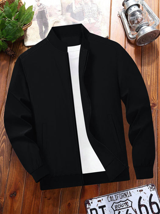 Louis Vicaci Fleece Stylish Zipper Mock Neck For Men-Black-BR823