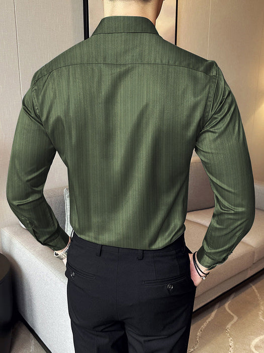 Louis Vicaci Super Stretchy Slim Fit Long Sleeve Summer Formal Casual Shirt For Men-Green Wrinkle-RT2514