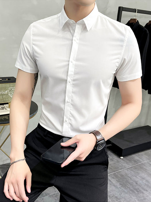 Louis Vicaci Super Stretchy Slim Fit Half Sleeve Summer Formal Casual Shirt For Men-White-BR572