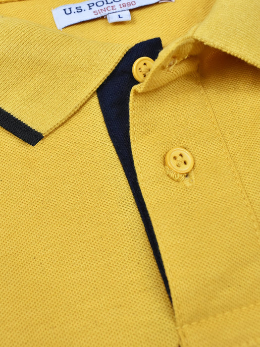 U.S Polo Assn. P.Q Half Sleeve Polo Shirt For Men-Yellow with White & Navy-BR13129