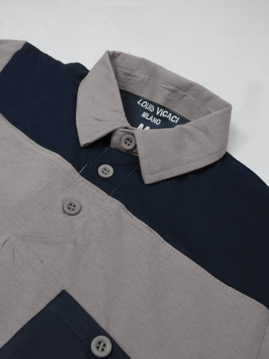 Louis Vicaci Long Sleeve Polo For Men-Grey & Dark Navy-BR886