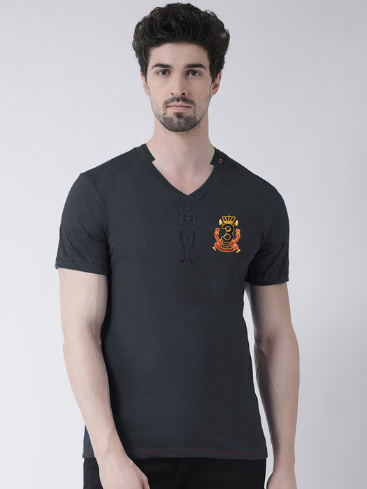 SW Fitters V Neck Tee Shirt For Men-Charcoal Melange-BR13449