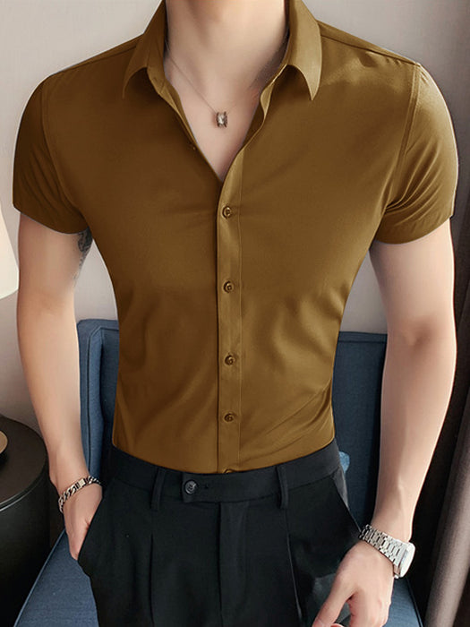 Louis Vicaci Super Stretchy Slim Fit Lycra Casual Shirt For Men-Mustard-BR667