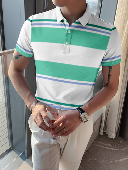 Louis Vicaci P.Q Polo Shirt For Men-White with Green Stripe-BR757