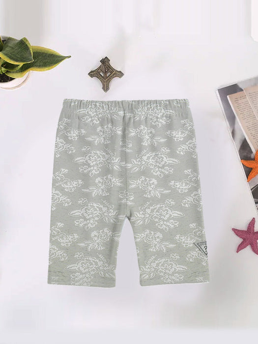 Next Summer Single Jersey Baby Girl Short For Kids-Grey Melange with All Over Print-RT2512