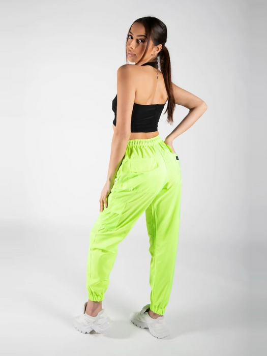 Cuffed Hem Shell Side Pockets Jogger Trouser For Ladies-Neon Green-RT2575