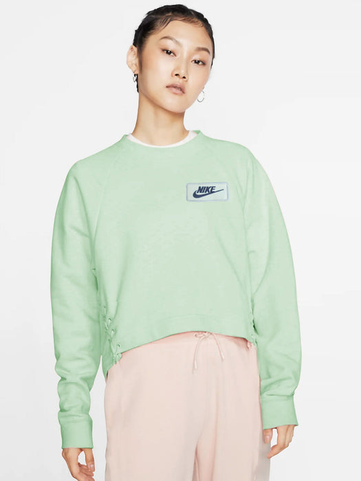 NK Terry Fleece Raglan Sleeve Crop Sweatshirt For Women-Light Cyan-SP1046