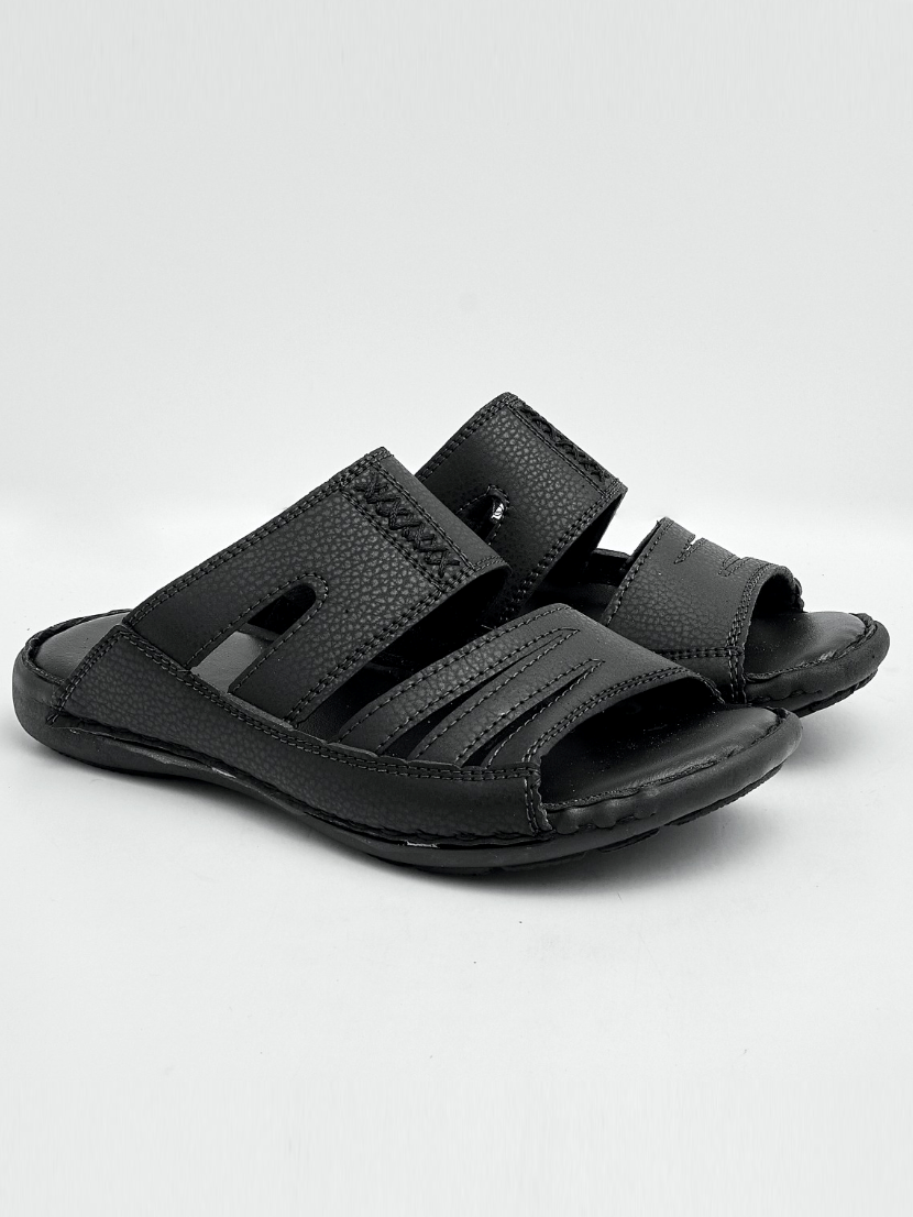 Desiderio Rexine Leather Chappal For Men-Black-BE2438