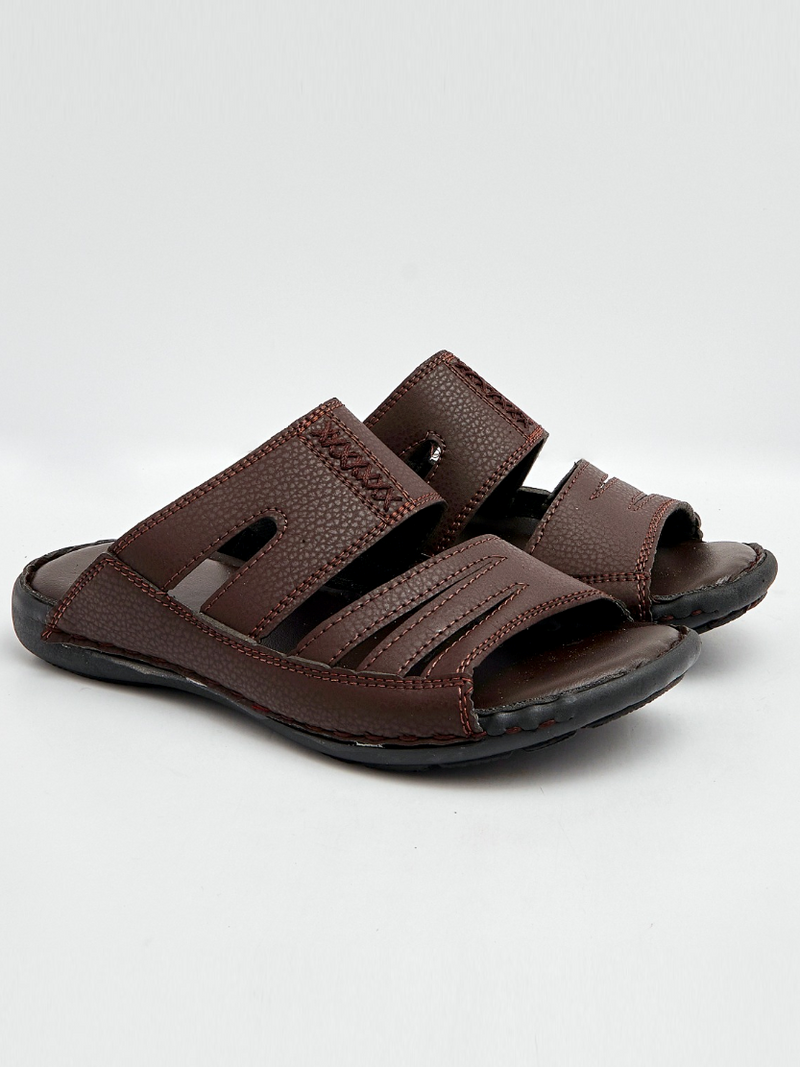 Desiderio Rexine Leather Chappal For Men-Brown-BE8228