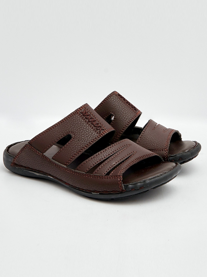 Desiderio Rexine Leather Chappal For Men-Brown-BE8228