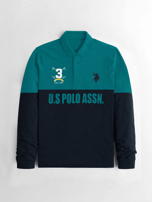 U.S.P.A Long Sleeve Polo Shirt For Men-Perrsian Blue & Navy-RT717