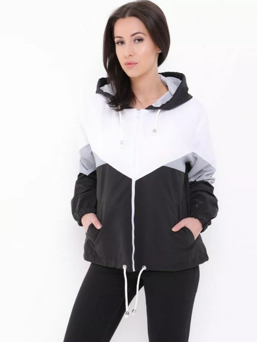 Rising Lightweight Festival Windcheater Hoodie For Ladies-Black & White-RT2560