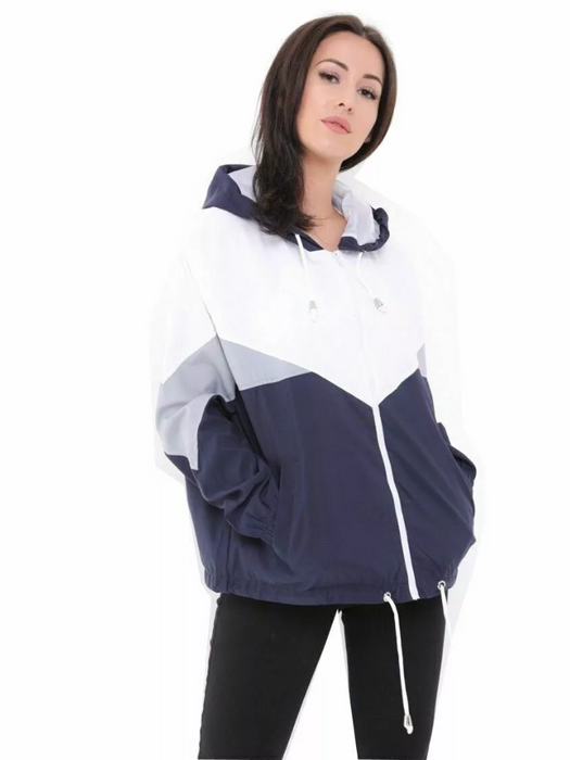 Rising Lightweight Festival Windcheater Hoodie For Ladies-Navy & White-RT2559