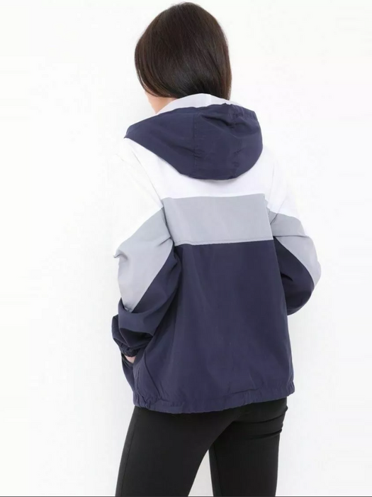 Rising Lightweight Festival Windcheater Hoodie For Ladies-Navy & White-RT2559