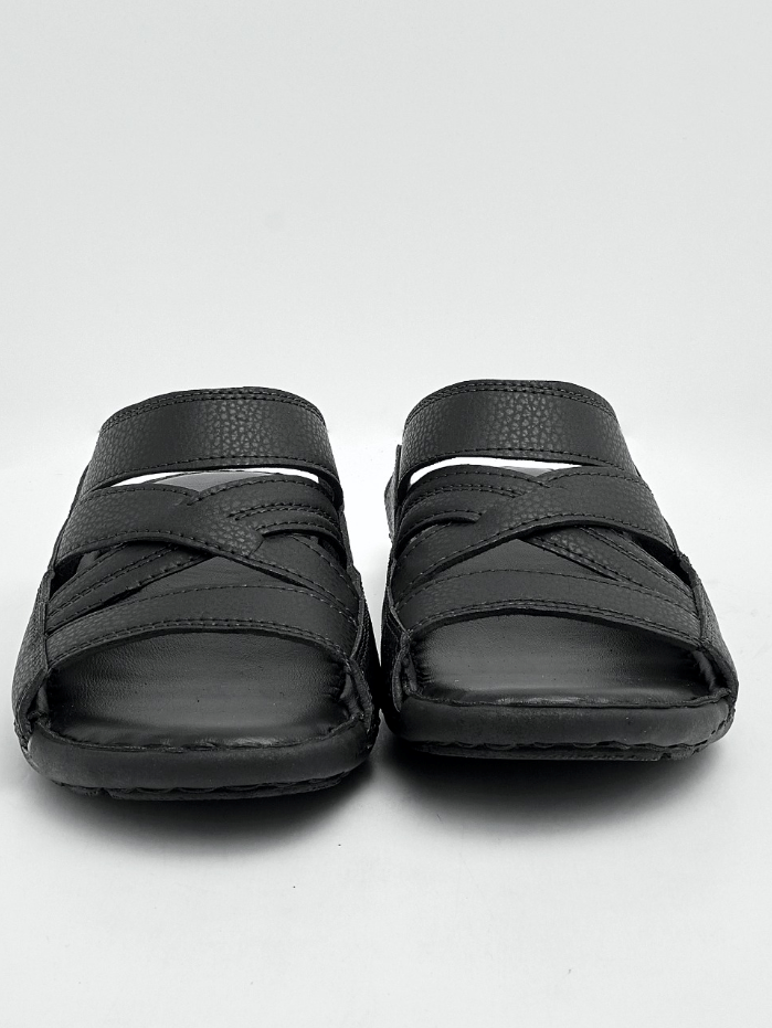 Desiderio Rexine Leather Chappal For Men-Black-BE4719