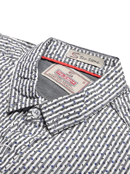 SS Premium Casual Shirt For Men-White & Grey Allover Lining-BR13618