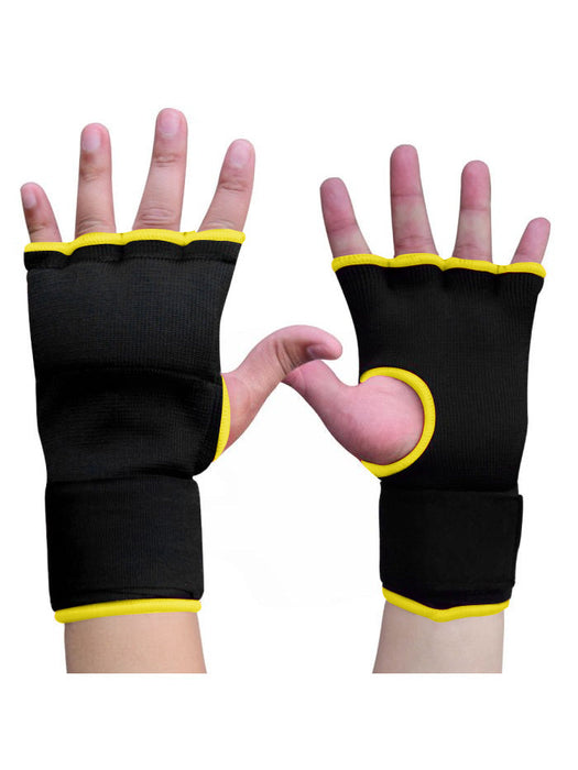 Single Left Hand Premium Quality Gel Gloves with Bandage-Black with Yellow-LV461