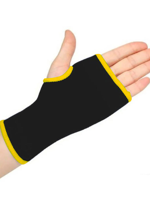 Single Left Hand Premium Quality Half Hand Gloves-Black with Yellow-LV502