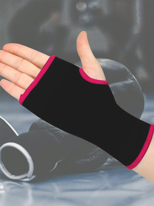 Single Piece Right Hand Premium Quality Half Hand Gloves-Black with Pink-LV547