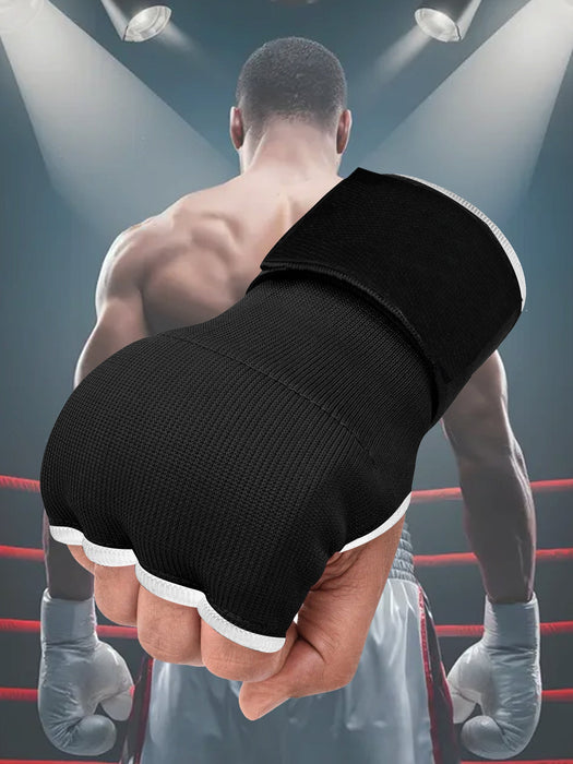 Single Right Hand Gel Gloves with Bandage-Black with White-LV523