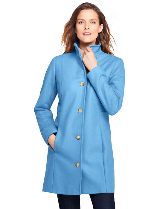 Lands' End Petite Fit and Flare Long Wool Coat For Ladies-Sky-BR1129