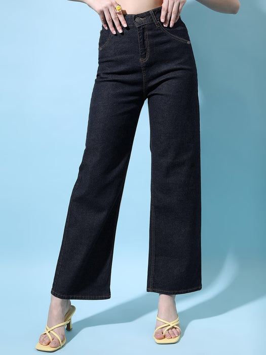 Slouch Straight Fit Denim For Ladies-Black-BR13537