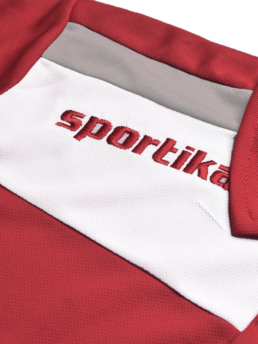 Sportika Active Wear Polo Shirt For Men-Red with White & Grey Panel-BR13608