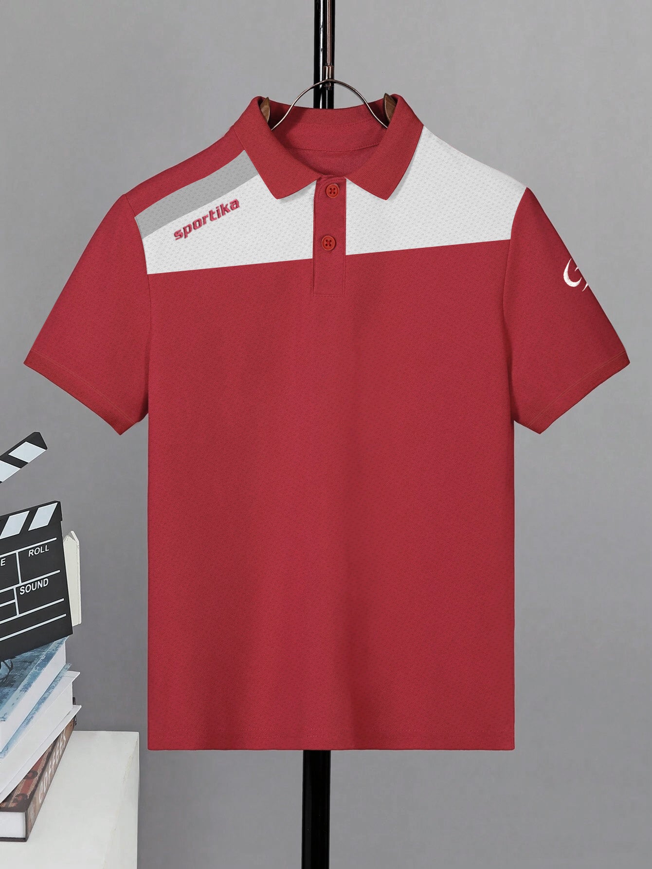 Sportika Active Wear Polo Shirt For Kids-Red with White & Grey Panel-BR13608
