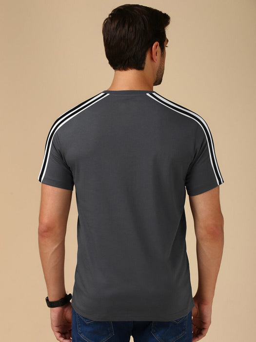 Summer Fashion T Shirt For Men-Grey with White & Black Stripe-BE3290/BR15728