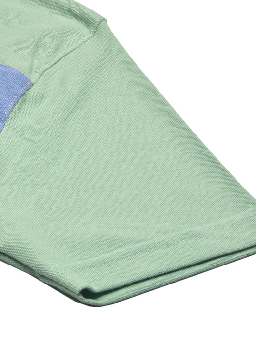 Summer Polo Shirt For Men-Grey with Sky & Green Panel-BR12942