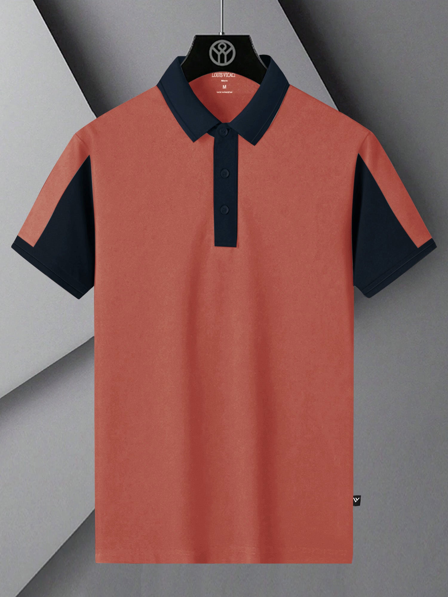 Summer Polo Shirt For Men-Carrot Red & Dark Navy-RT2366