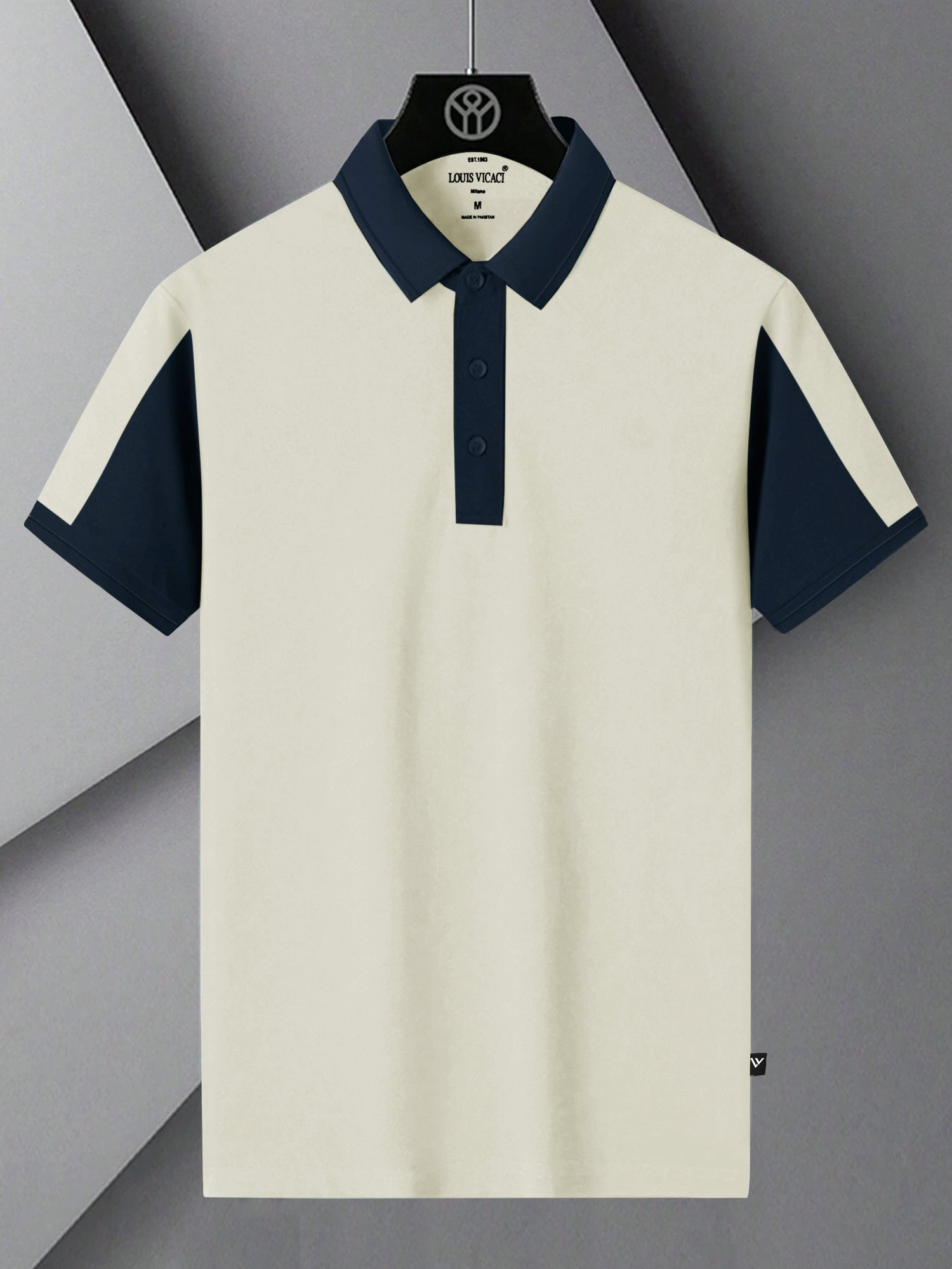 Summer Polo Shirt For Men-Off White & Dark Navy-RT2373