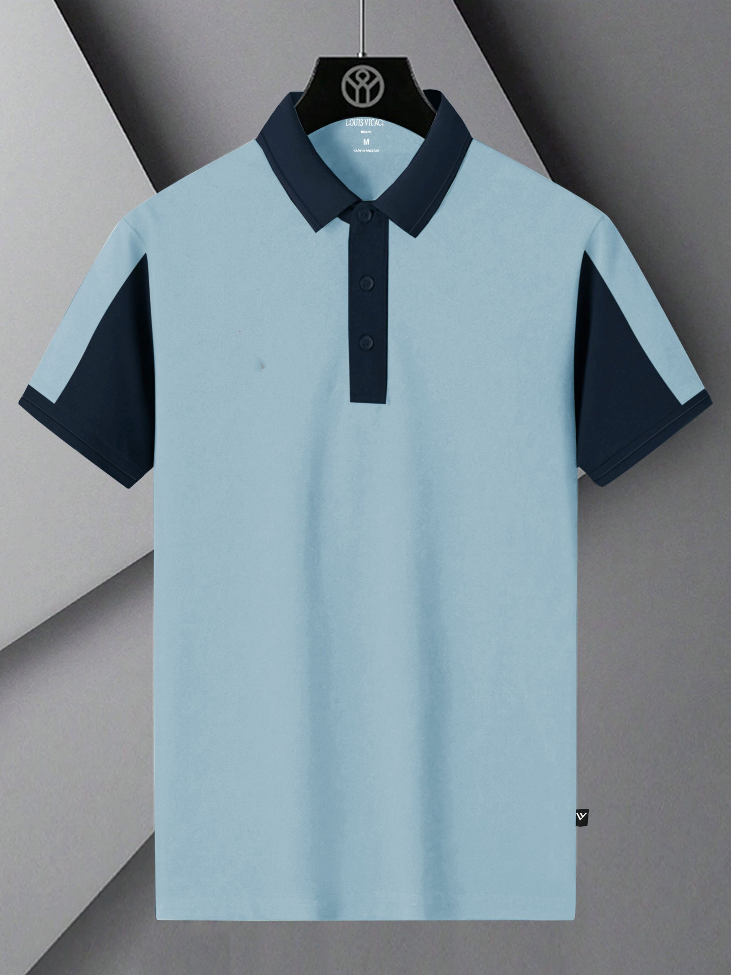 Summer Polo Shirt For Men-Bright Blue & Dark Navy-RT2374