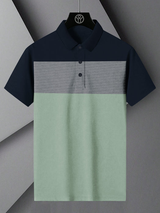 Summer Polo Shirt For Men-Light Green with Navy Panel-BR12941