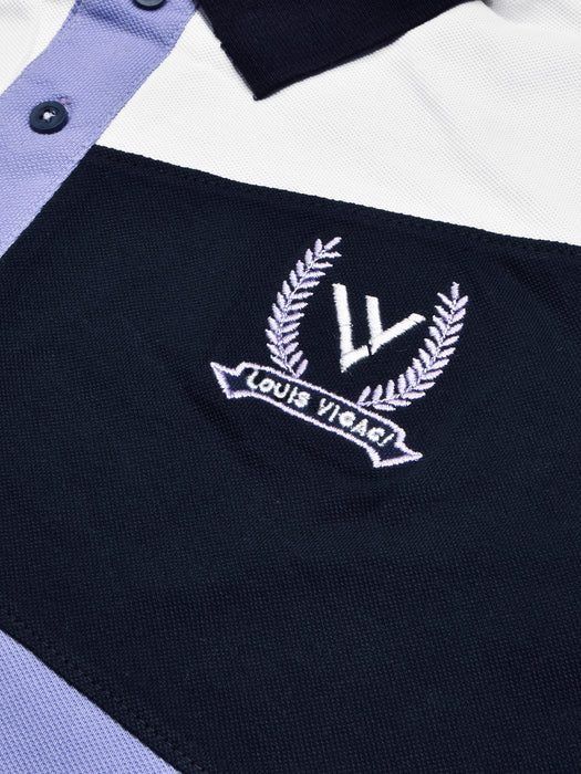 LV Summer Polo Shirt For Men-Light Purple with Navy & White-BR12931