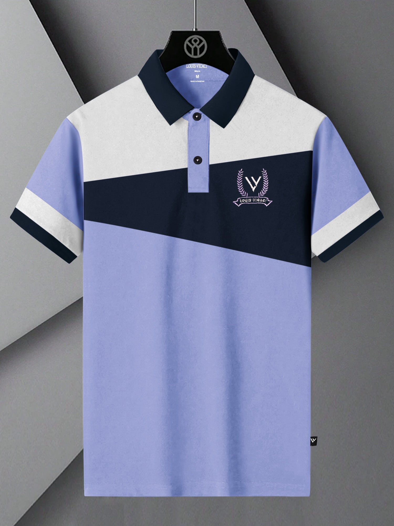 LV Summer Polo Shirt For Men-Light Purple with Navy & White-BR12931