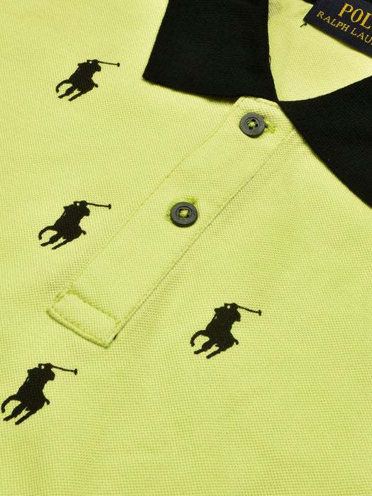 Summer Polo Shirt For Men-Lime Green with Allover Print-BR12935