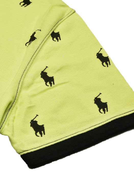 Summer Polo Shirt For Men-Lime Green with Allover Print-BR12935
