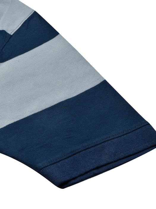 Summer Polo Shirt For Men-Navy & Sky Stripe-BR12939