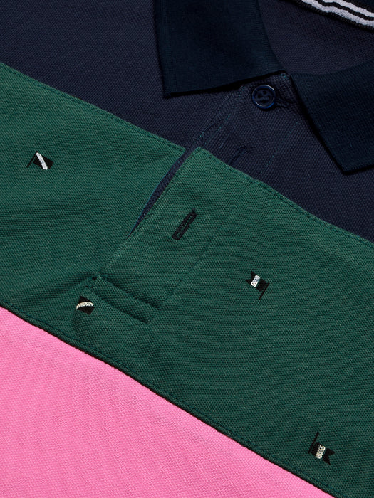 Summer Polo Shirt For Men-Pink with Navy & Green-BR12938