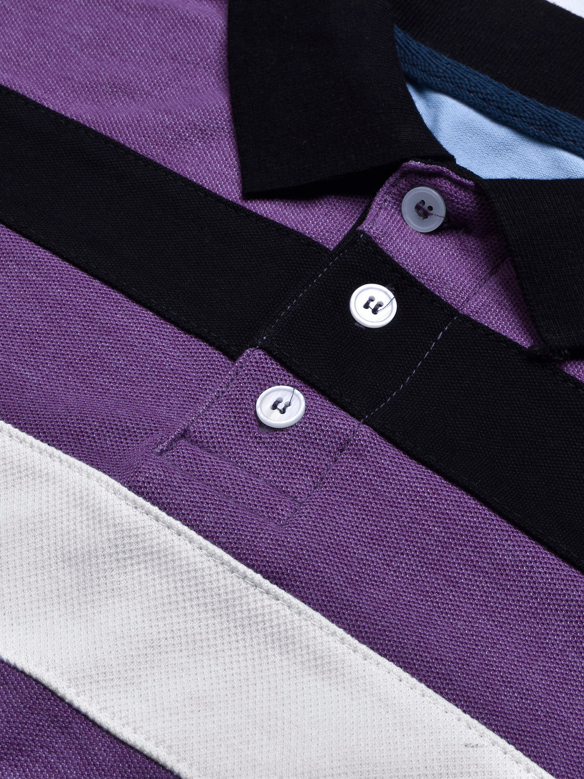 Summer Polo Shirt For Men-Purple Melange & Navy-BR12937