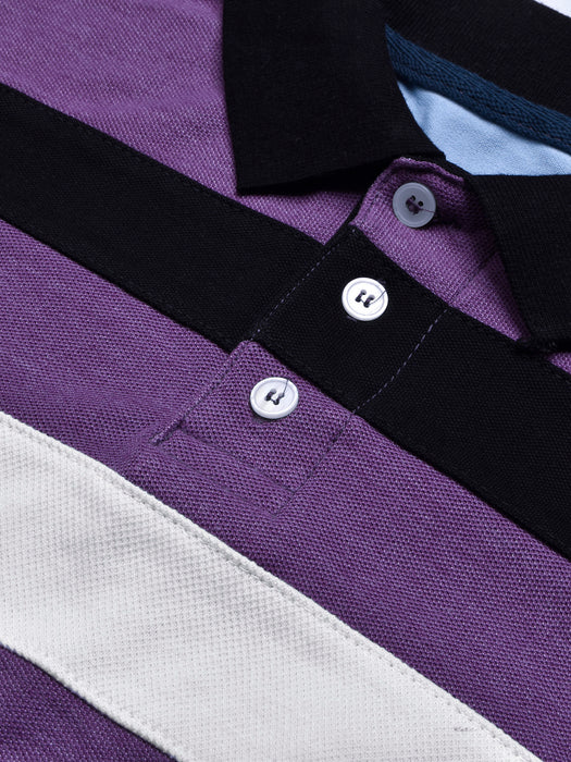 Summer Polo Shirt For Men-Purple Melange & Navy-BR12937