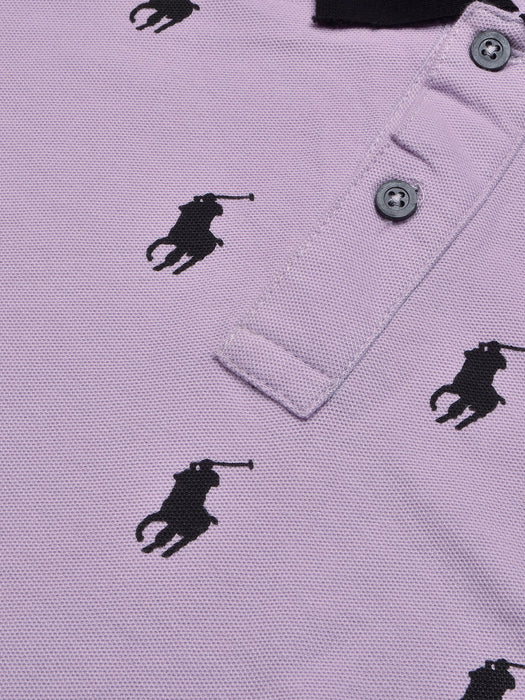 Summer Polo Shirt For Men-Purple with Allover Print-BR12934