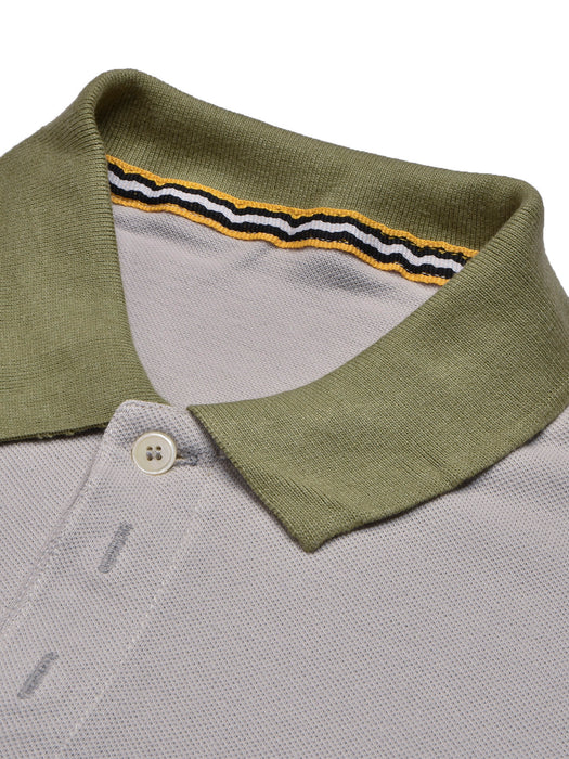 Summer Polo Shirt For Men-Slate Grey with Brown Panel-BR12940