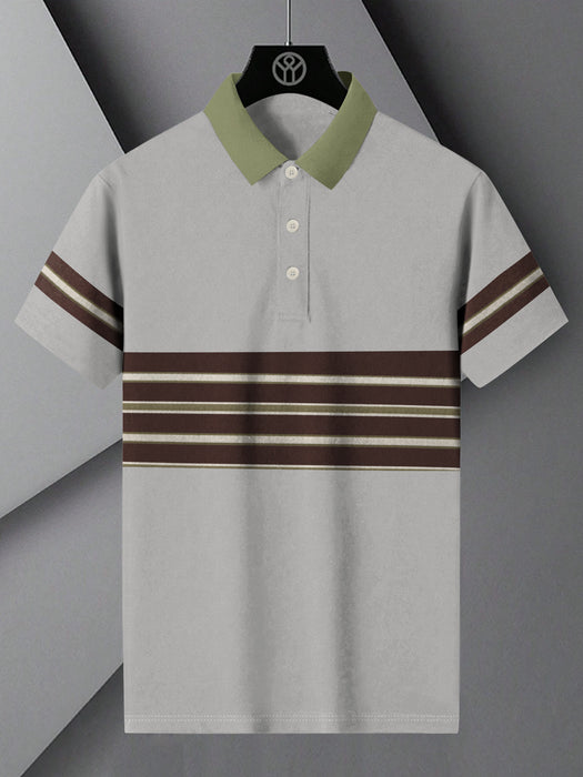 Summer Polo Shirt For Men-Slate Grey with Brown Panel-BR12940