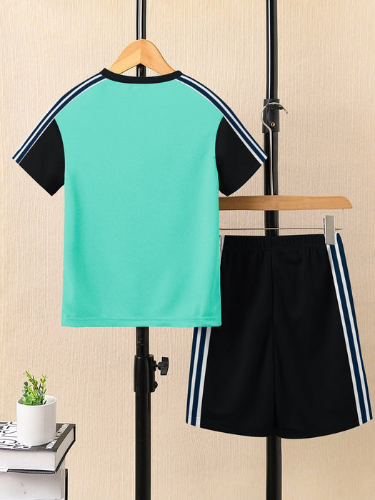 Summer T Shirt & Short Suit For Kids-Sea Green & Black with White,Navy Stripe-BE3309/BR15747