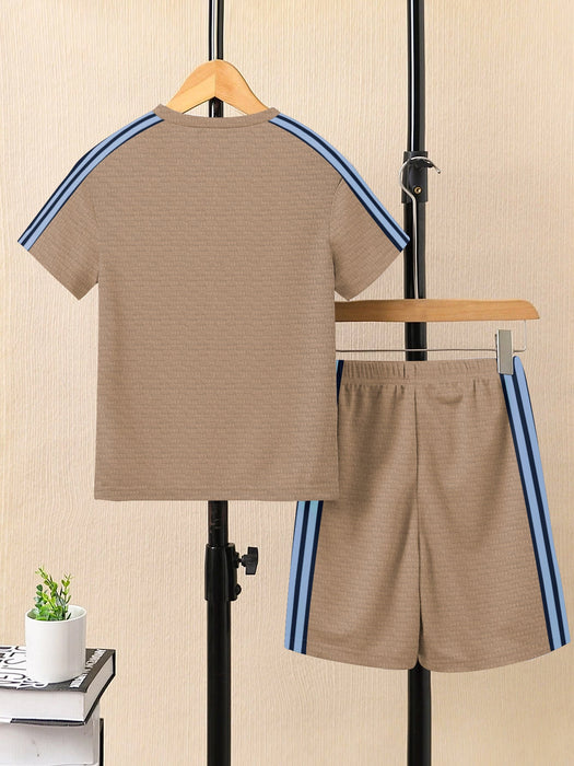 Summer T Shirt & Short Suit For Kids-Skin with Texture & Navy, Sky Stripe-BE3307/BR15745