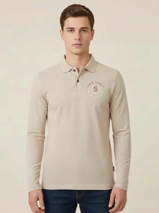 Louis Vicaci Long Sleeve P.Q Polo Shirt For Men-Light Wheat Melange-LVS04