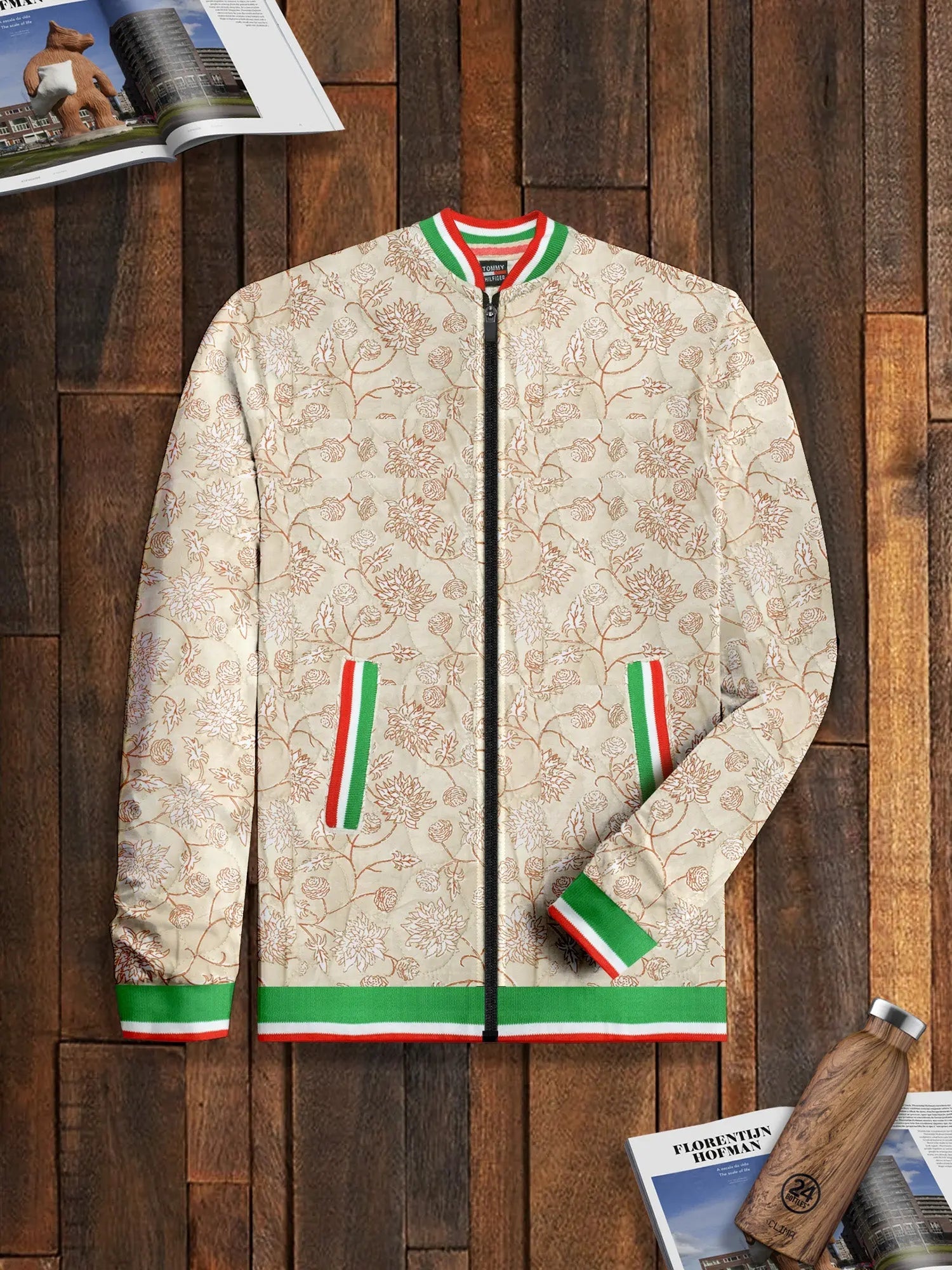 Quilted Zipper Baseball Jacket For Kids-Skin Allover Print with Multi Panel-BR935
